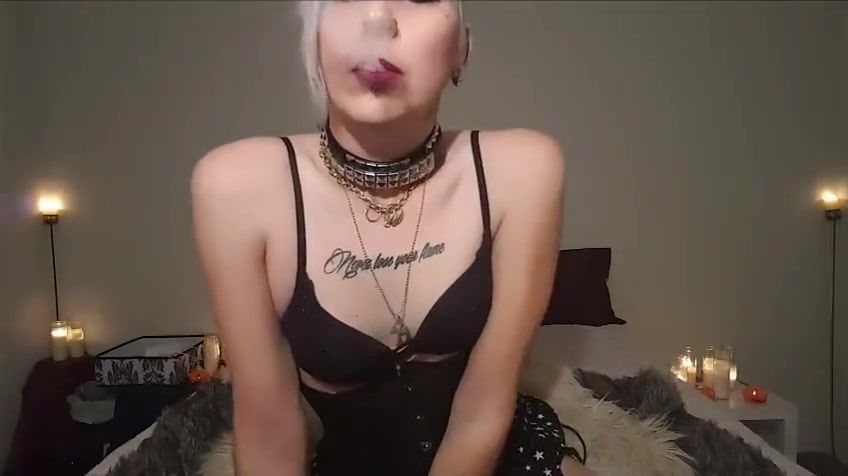 Old Goth Transsexual Plays With Her Cock While Smoking Hookah Bukkake Boys - 1