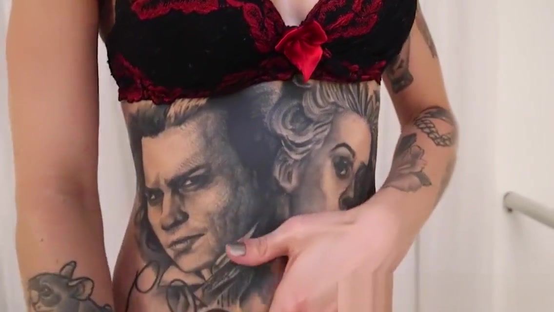 Joanna Angel Tattooed tranny Gaby Ink tugging her big swollen cock Blackwoman