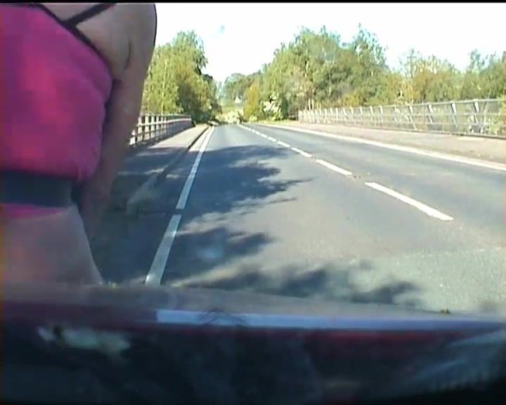 iDope Amateur crossdresser in lingerie on a road DownloadHelper - 2