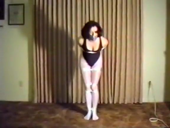 Gayemo Woman tied in Black Leotard and White Tights Manhunt - 1