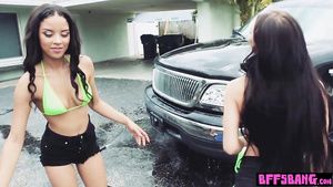 French Big Bust 18-year-olds in fruity bikinis wash car and clean a knob Escort