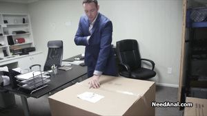 Uncensored Bride to be sucking dick through shipping box hole Best Blowjob
