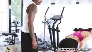 Stunning Hottie dark hair fucks black guy in the gym CoedCherry