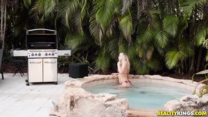 Gay Blonde rides hard dick in reverse cowgirl position in pool Tiny Titties