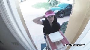Spanking Pizza delivery girl fucks for cash on video Amature