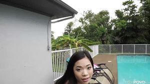 PornHubLive Dude talks Asian babe to get out of pool and ride his cock Blow Job