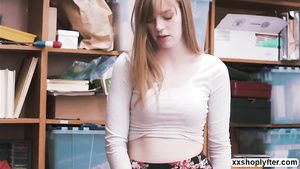 Petite Teenager Shoplifter Dolly Leigh kneels down and suck...