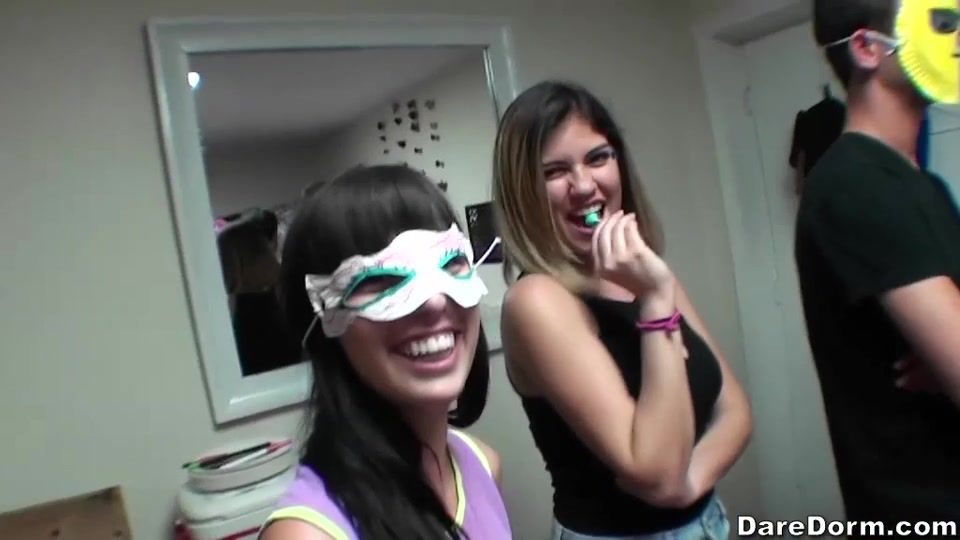 Muscular Teen chicks in masks are being hotly fucked in doggy pose at dorm Teenage Sex