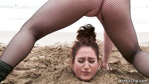 Closeup Sbbw whore got piss buried on the beach Raw