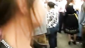 Tall Exciting Bitch public blowing in front of many Boobies