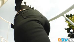 JiggleGifs Sexy brunette cop gets shagged in POV video outdoors Blackcock