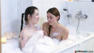 Facebook Soapy lesbian sex with hot teens Daphne Angel & Kira Zen Flaquita