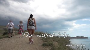 Blackmail Busty nudist hiker walking alone outdoors and toying on the beach Futanari