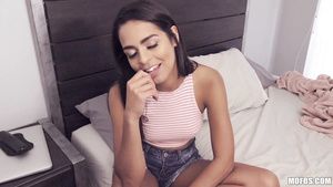 Spanish Young latina with smoky eyes playing with hard dick in POV Piercings