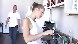 Tit Making Love his large-breasted girlfriend in the kitchen Italiana