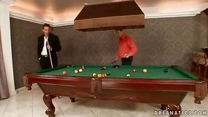 Interracial Double penetration for the bitch at the pool hall Korean
