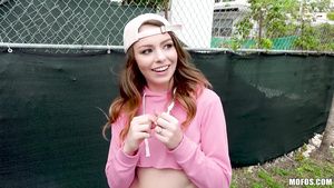 HomeVoyeurVideo Naughty hottie undresses outdoors to ride a hard cock Movie