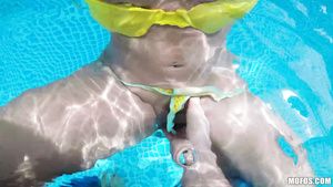 Jockstrap Lover swim in the outdoor pool and satisfy each other Couch