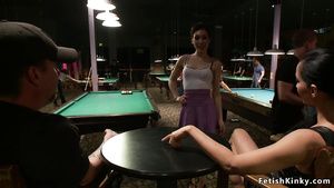 HottyStop Dark Haired Lady bitch fucks in pool hall bondage Oral Porn