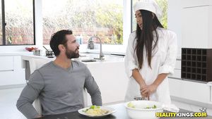 Cum Shot Young Latino Female Cook Sucks Pink-Headed Beef Stick Under The Table Heavy-R