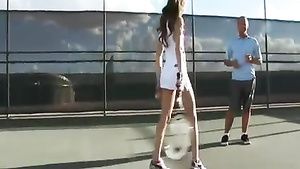 Fishnets Riley Reid gets excited when playing tennis UpdateTube