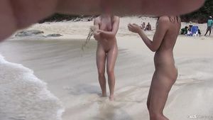 Ass Worship Fully naked lesbian teens have fun on the beach With