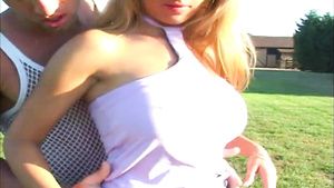 Edging Cutie with big boobs & pierced cunt has sex on the grass outdoor DonkParty
