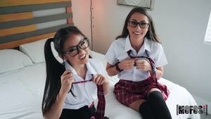 Comicunivers Frisky schoolgirls MacKenzie Mace & Lulu Chu in hot threesome GayAnime