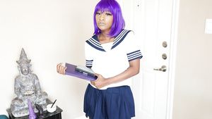 Perfect Ebony schoolgirl with saggy tits enjoys self fuck Mojada