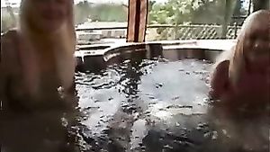 JackpotCityCasino Three chicks enjoy outdoor Jacuzzi and pussy eating games Movie