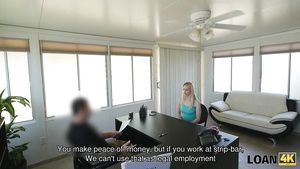Hotwife Blonde Allie Rae tells she is a stripper and seduces the loan agent Spreadeagle
