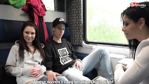 Sexy Whores Raunchy Foursome Love Making in Public TRAIN...