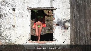 Blows Young naked Agnessa - An old ruin - outdoor solo White