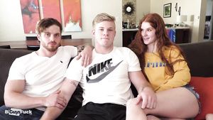 Gorda bisexual threesome orgy with young hot redhead and two gays X-art