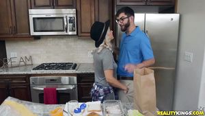Interracial Sex Daisy Haze makes out with Logan Long in the kitchen Swing