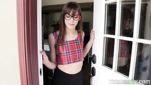 Teenager Nerdy girl in glasses Alex Nova loves her pussy fucked doggy style Ejaculations