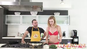 Best Blowjob Ever Kinky couple fucks while cooking dinner in the kitchen White