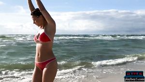 Badoo German wife model Joelina strips naked on the beach Phat Ass