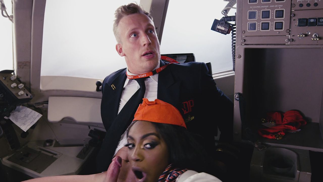 Black Girl Bisexual stewardess chicks Aletta Ocean and Nicolette Shea are fucking the pilot Gay Black