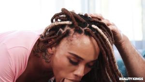Ball Licking A bitch with dreadlocks is nailed hard through her torn jeans Butthole