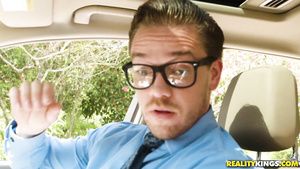 Gym Riley Star bribes driving instructor with hardcore fuck Street Fuck