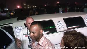 Amatuer Limo Ride Home From Club - Students Show Boobs Bottom
