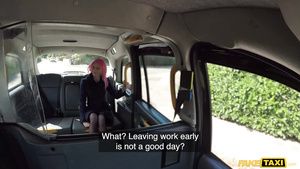 Spreading Pink-haired bitch in black stockings pleasuring her taxi driver Kinky