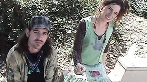Amateurs Gone Homeless hippie couple humping for cash in public 18QT
