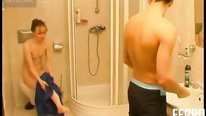 Deutsch Skinny brunette Leila gets fondled and fucked in shower French