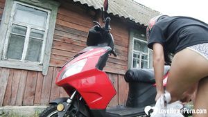 VEporn Biker girl masturbates on her red motorcycle CzechGAV