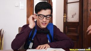 GotPorn Nerdy boy with glasses bangs two gorgeous Euro...
