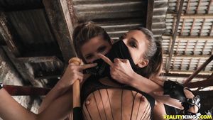 Cock Lesbians Gina and Talia get each other off in an abandoned building Lez Fuck