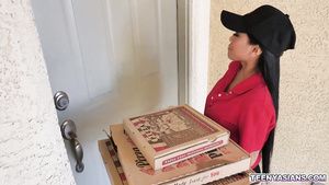 18 Year Old Nasty coeds copulated this slinky asian delivery girl Bareback