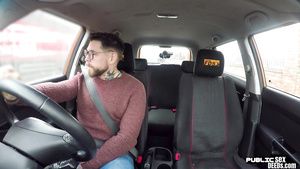 No Condom Heavy-Breasted brit driving student publicly...